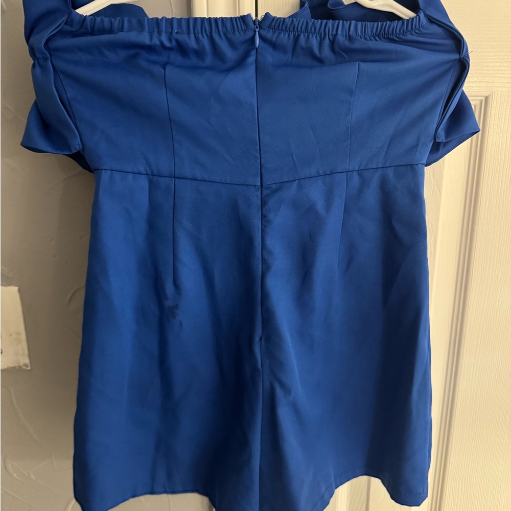 Blue Ruffled Off-Shoulder Romper - Picture 2 of 2